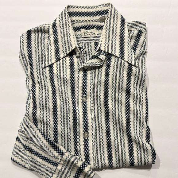 The Bon-Ton vintage knit navy blue/white abstract button-down shirt size small - Picture 1 of 7